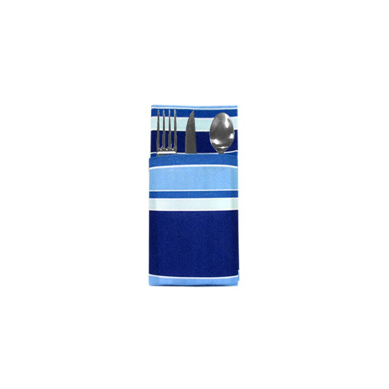 Serviette pochette Rayures bleues
GM 40 x 40 - Format plié 10 x 20
(airlaid 55 gr - proche du tissu) 